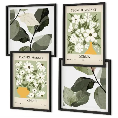 Set de tablouri decorative modele florale cu tematică Londra și Dublin gata de agățat
