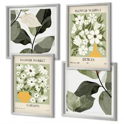 Set de tablouri decorative modele florale cu tematică Londra și Dublin gata de agățat