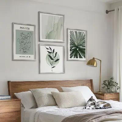 Set de tablouri gata de agățat modele cu plante în nuanțe de bej și verde
