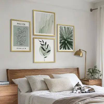 Set de tablouri gata de agățat modele cu plante în nuanțe de bej și verde