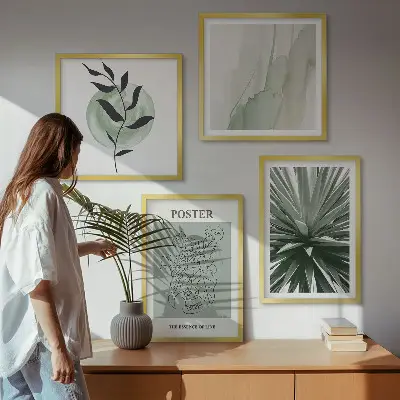 Set de tablouri gata de agățat modele cu plante în nuanțe de bej și verde