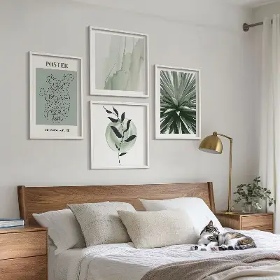 Set de tablouri gata de agățat modele cu plante în nuanțe de bej și verde