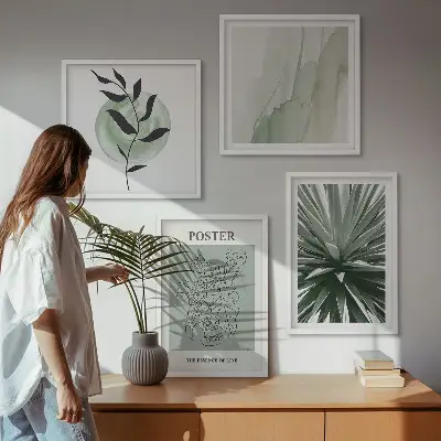 Set de tablouri gata de agățat modele cu plante în nuanțe de bej și verde