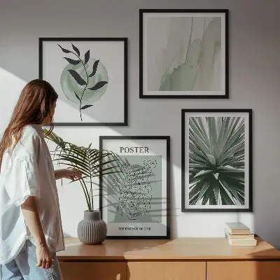 Set de tablouri gata de agățat modele cu plante în nuanțe de bej și verde