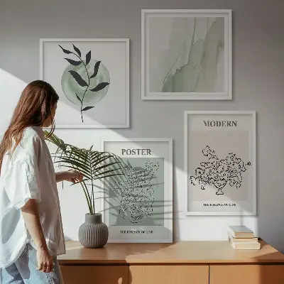 Compoziție de tablouri pentru perete cu model de flori într-o vază modernă