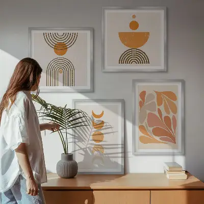 Tablou cu forme abstracte portocalii set gata de agățat