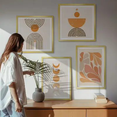 Tablou cu forme abstracte portocalii set gata de agățat