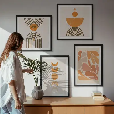 Tablou cu forme abstracte portocalii set gata de agățat