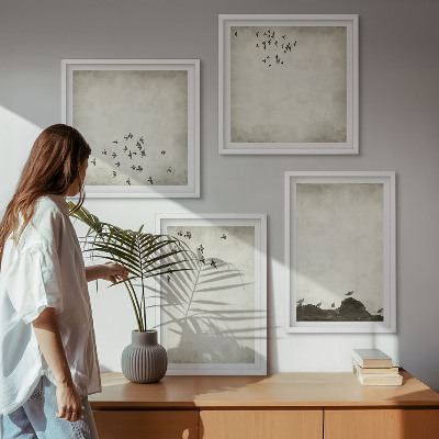 Set tablouri gata de agățat Pictură minimalistă cu păsări