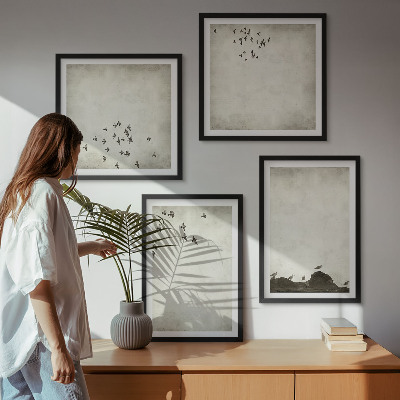 Set tablouri gata de agățat Pictură minimalistă cu păsări