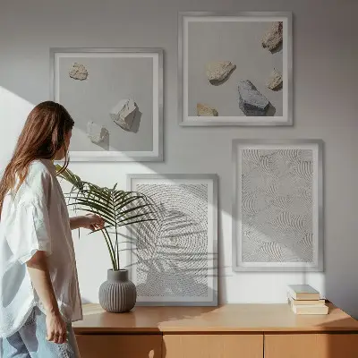 Compoziție de tablouri geometrice cu model de pietre din carton