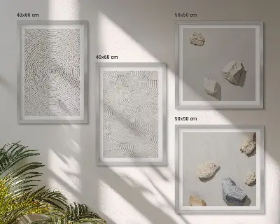 Compoziție de tablouri geometrice cu model de pietre din carton