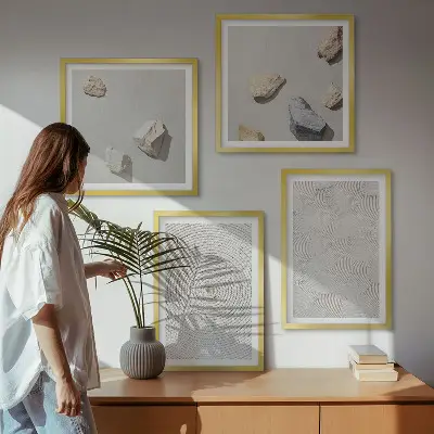 Compoziție de tablouri geometrice cu model de pietre din carton