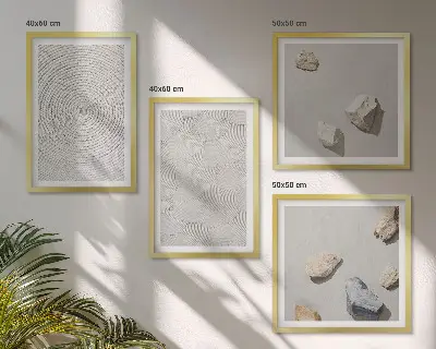 Compoziție de tablouri geometrice cu model de pietre din carton