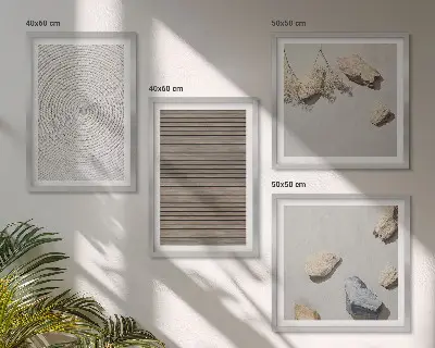 Set de tablouri gata de agățat cu texturi naturale din lemn și pietre