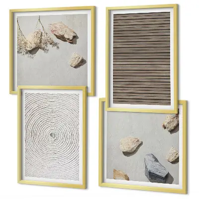 Set de tablouri gata de agățat cu texturi naturale din lemn și pietre
