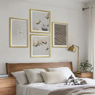 Set de tablouri gata de agățat cu texturi naturale din lemn și pietre