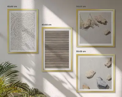 Set de tablouri gata de agățat cu texturi naturale din lemn și pietre