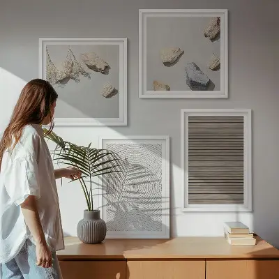 Set de tablouri gata de agățat cu texturi naturale din lemn și pietre