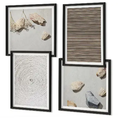 Set de tablouri gata de agățat cu texturi naturale din lemn și pietre