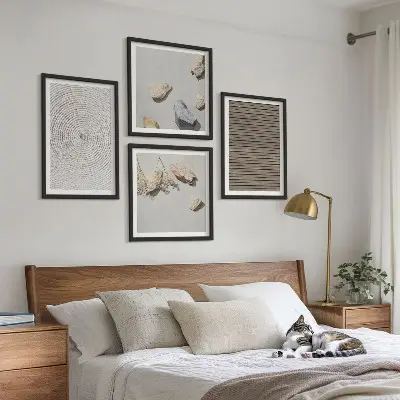 Set de tablouri gata de agățat cu texturi naturale din lemn și pietre