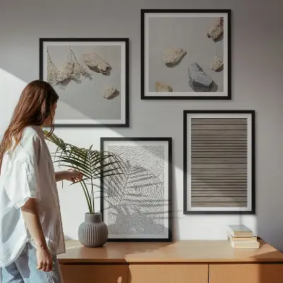 Set de tablouri gata de agățat cu texturi naturale din lemn și pietre