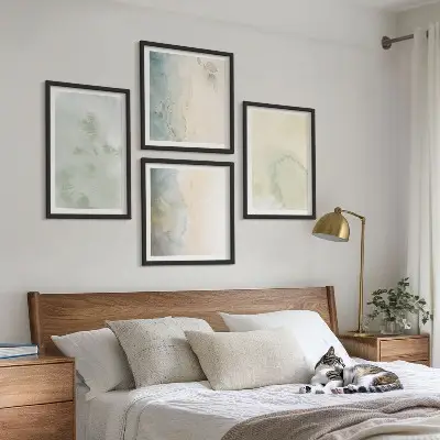 Set de tablouri gata de agățat cu textură de pânză pastelată în acuarelă