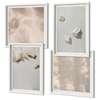 Compoziție de tablouri pentru perete cu decorațiuni de plajă și pietre în stil boho