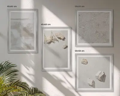 Compoziție de tablouri pentru perete cu textură boho și model cu pietre de nisip