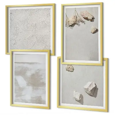 Compoziție de tablouri pentru perete cu textură boho și model cu pietre de nisip