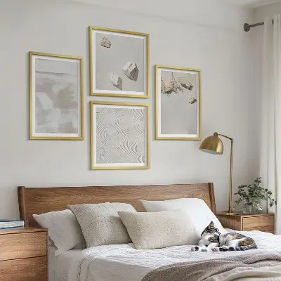 Compoziție de tablouri pentru perete cu textură boho și model cu pietre de nisip