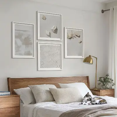 Compoziție de tablouri pentru perete cu textură boho și model cu pietre de nisip