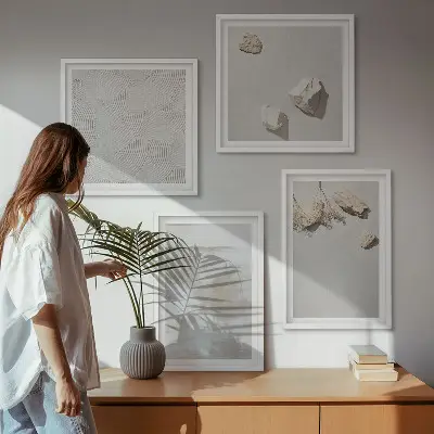 Compoziție de tablouri pentru perete cu textură boho și model cu pietre de nisip