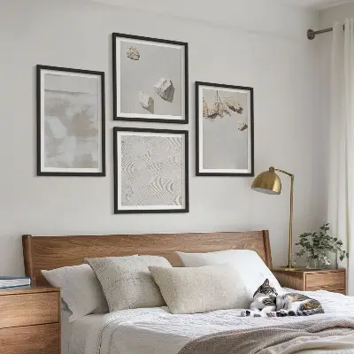 Compoziție de tablouri pentru perete cu textură boho și model cu pietre de nisip