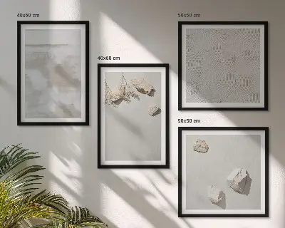 Compoziție de tablouri pentru perete cu textură boho și model cu pietre de nisip