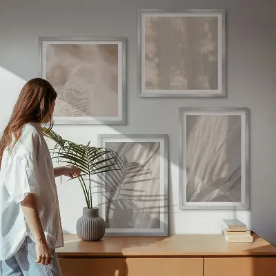 Compoziție de tablouri pentru perete cu prim-plan de țesături naturale în stil boho