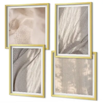 Compoziție de tablouri pentru perete cu prim-plan de țesături naturale în stil boho