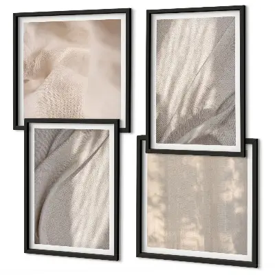 Compoziție de tablouri pentru perete cu prim-plan de țesături naturale în stil boho