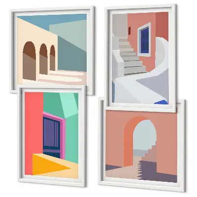 Set de tablouri gata de agățat cu clădiri moderne colorate
