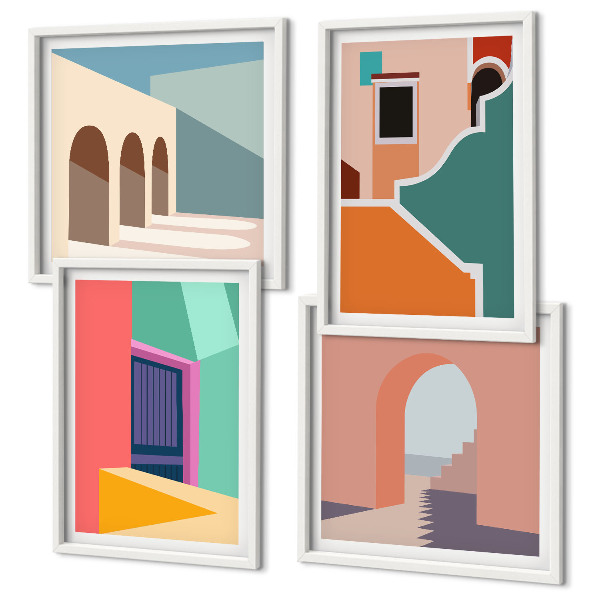 Compoziție de tablouri pentru perete Ilustrații colorate ale orașului