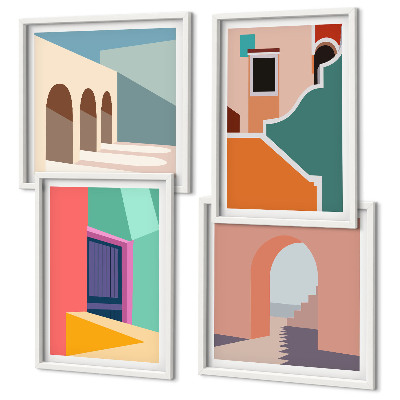 Compoziție de tablouri pentru perete Ilustrații colorate ale orașului