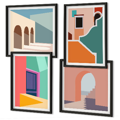 Compoziție de tablouri pentru perete Ilustrații colorate ale orașului