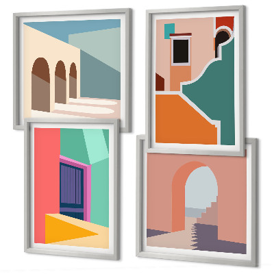 Compoziție de tablouri pentru perete Ilustrații colorate ale orașului