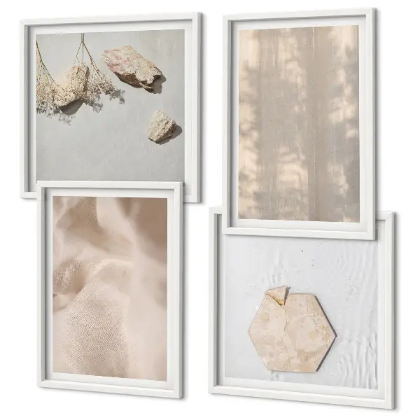 Set de tablouri gata de agățat cu texturi naturale subtile în stil boho