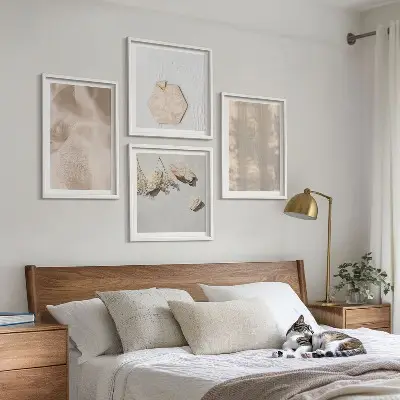 Set de tablouri gata de agățat cu texturi naturale subtile în stil boho