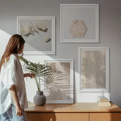 Set de tablouri gata de agățat cu texturi naturale subtile în stil boho