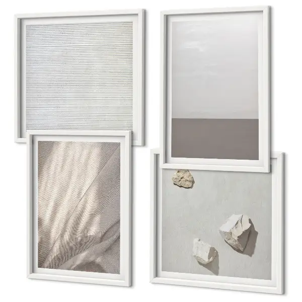 Compoziție de tablouri pentru perete cu texturi delicate inspirate din natură în stil boho