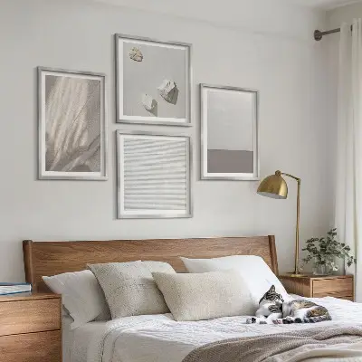 Compoziție de tablouri pentru perete cu texturi delicate inspirate din natură în stil boho