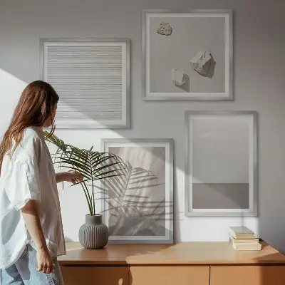 Compoziție de tablouri pentru perete cu texturi delicate inspirate din natură în stil boho