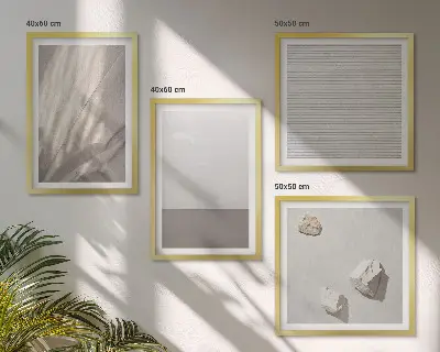Compoziție de tablouri pentru perete cu texturi delicate inspirate din natură în stil boho
